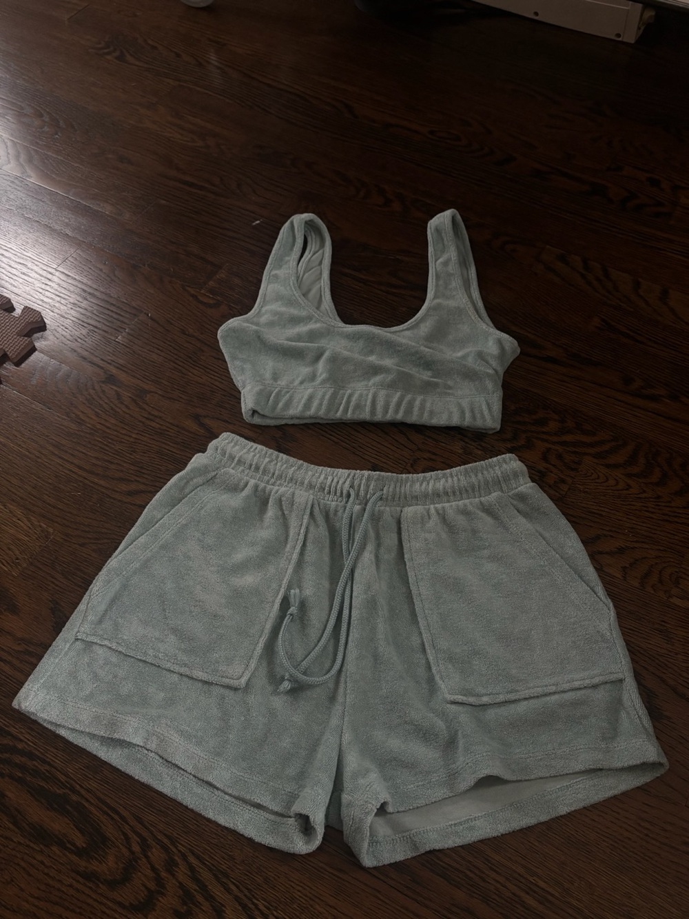 Zara Light Sage Green Terry Two-Piece Lounge Set